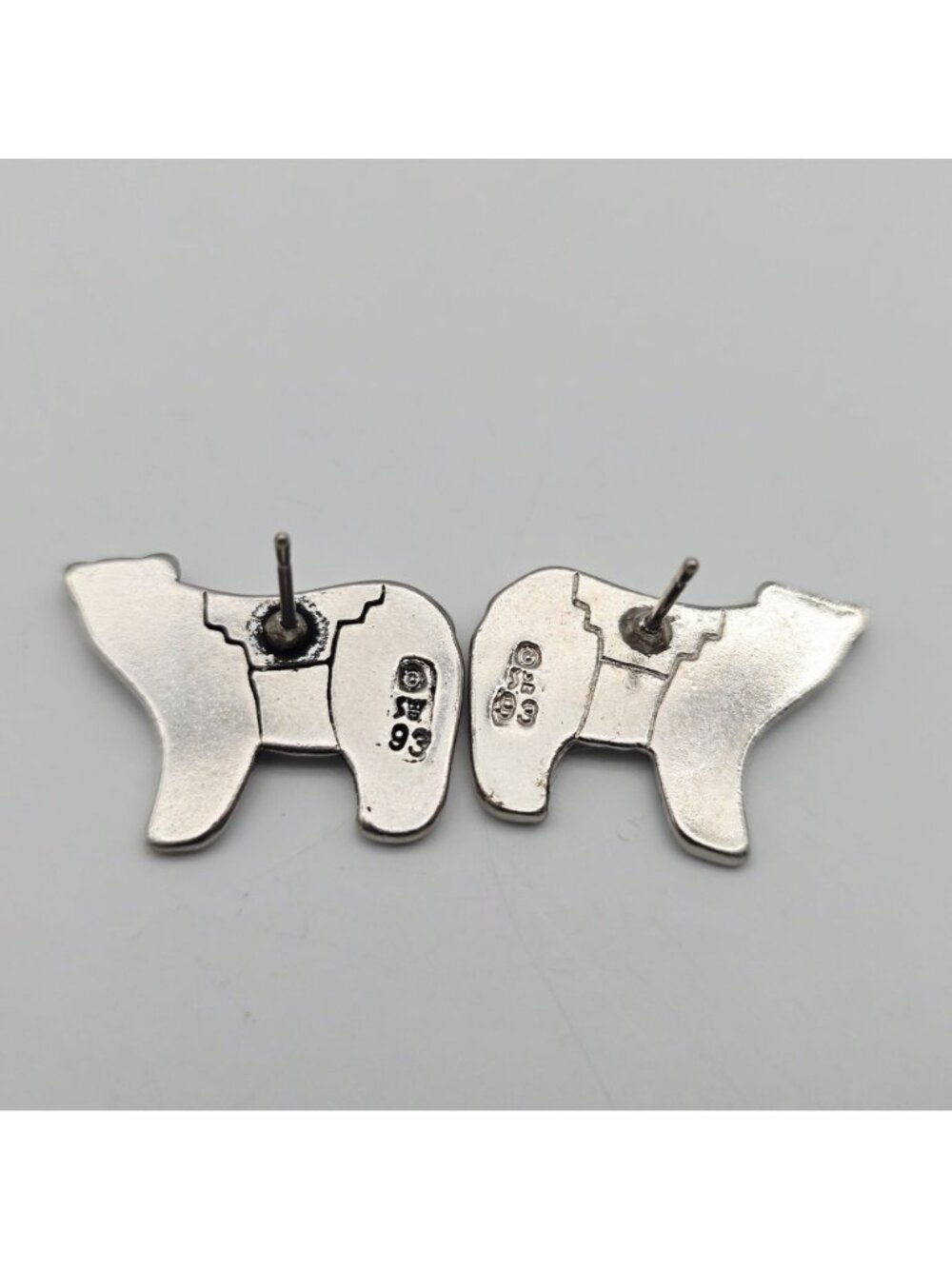 Silver Tone Bear Shaped Earrings With Turquoise Inlay Native American Style 1" - Picture 5 of 5